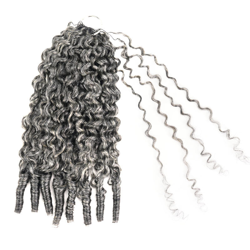 QVR Salt&Pepper Crochet Hair Small Kinky Curly Machine Made Feather Human Hair Extension
