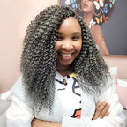 QVR Salt&Pepper Crochet Hair Small Kinky Curly Machine Made Feather Human Hair Extension
