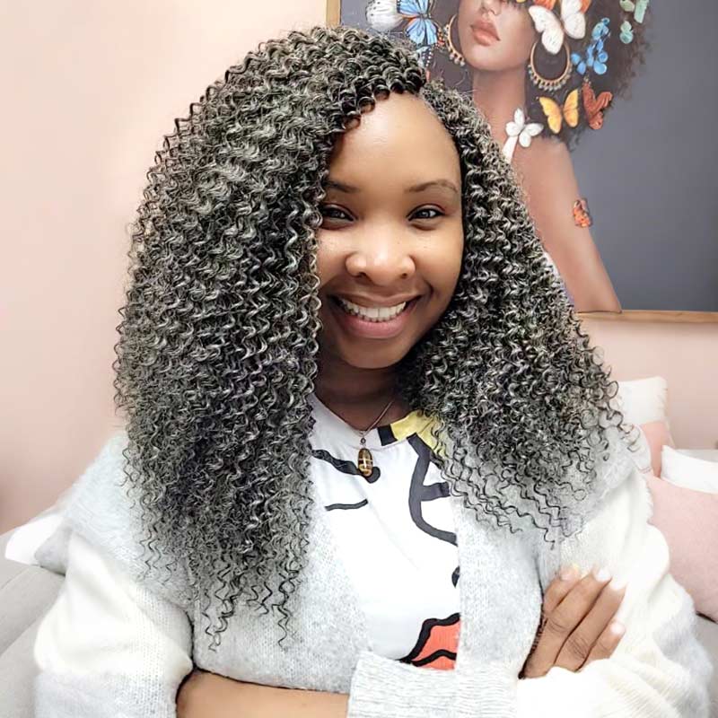 QVR Salt&Pepper Crochet Hair Small Kinky Curly Machine Made Feather Human Hair Extension