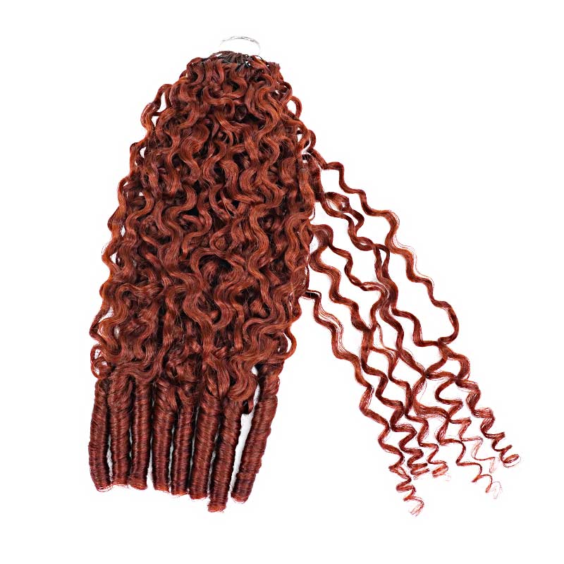 QVR Twist Curly Feather Crochet Human Hair Bright Brown #35D Machine Made Crochet Weave Hair Extensions