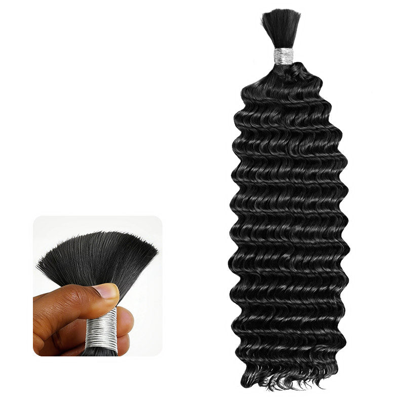 QVR Auburn Brown #30 Boho Knotless Braids Human Bulk Hair Deep Wave Human Braiding Hair Extensions