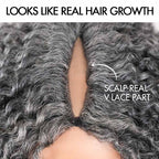 QVR Salt Pepper Kinky Curly V Part Wigs No Leave Out Invisible Lace Edge Human Hair Wig