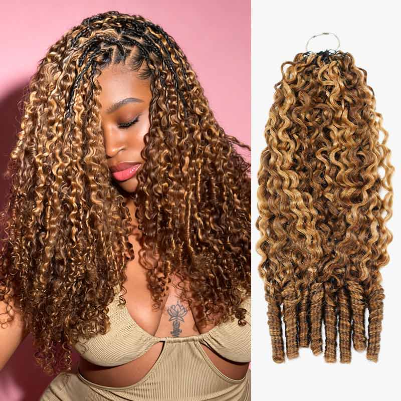 QVR Water Wave Feather Crochet Human Hair Highlight #P4/27 Miracle Knots Crochet Weave Hair Extensions