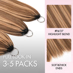 QVR Silk Straight Feather Crochet Human Hair Highlight #P4/27 Machine Made Crochet Weave Hair Extensions