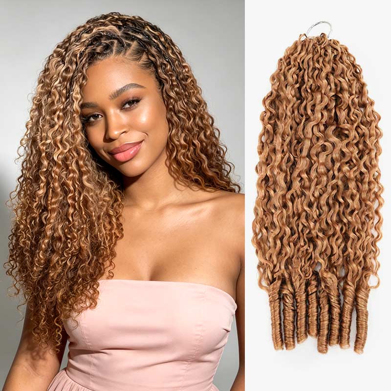 QVR Honey Blonde #27 Feather Crochet Human Hair Burmese Curly Crochet Weave Hair Extensions