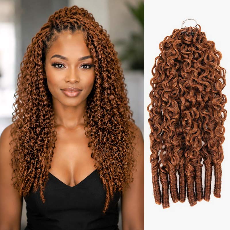 QVR Auburn Brown #30 Feather Crochet Human Hair Burmese Curly Crochet Weave Hair Extensions