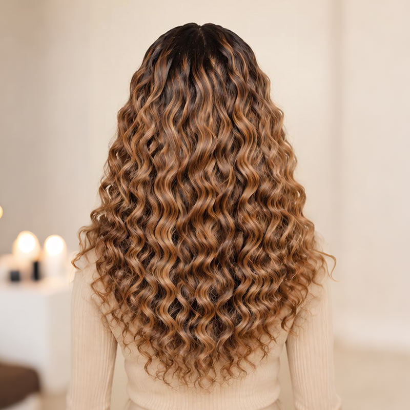 QVR Water Wave Feather Crochet Human Hair Highlight #P4/27 Miracle Knots Crochet Weave Hair Extensions