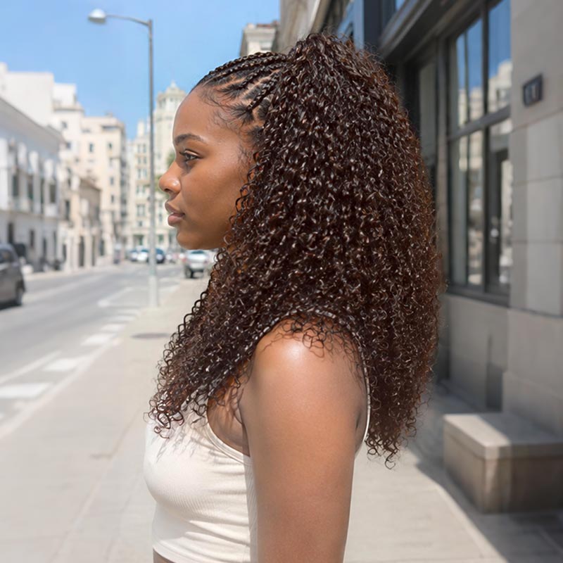 QVR Burmese Kinky Curly Feather Crochet Human Hair Dark Brown Miracle Knots Crochet Weave Hair Extensions