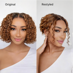 Warm Caramel Brown / Natural Black Deep Curly Glueless 5x5 Closure Pre-Cut Lace Wig