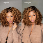 Warm Caramel Brown / Natural Black Deep Curly Glueless 5x5 Closure Pre-Cut Lace Wig