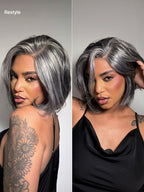 Boss Vibe Salt & Pepper Layered Bob Glueless Pre-Cut Minimalist HD Lace Grey Wig