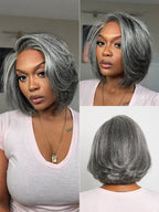 Boss Vibe Salt & Pepper Layered Bob Glueless Pre-Cut Minimalist HD Lace Grey Wig