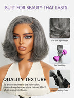 Boss Vibe Salt & Pepper Layered Bob Glueless Pre-Cut Minimalist HD Lace Grey Wig