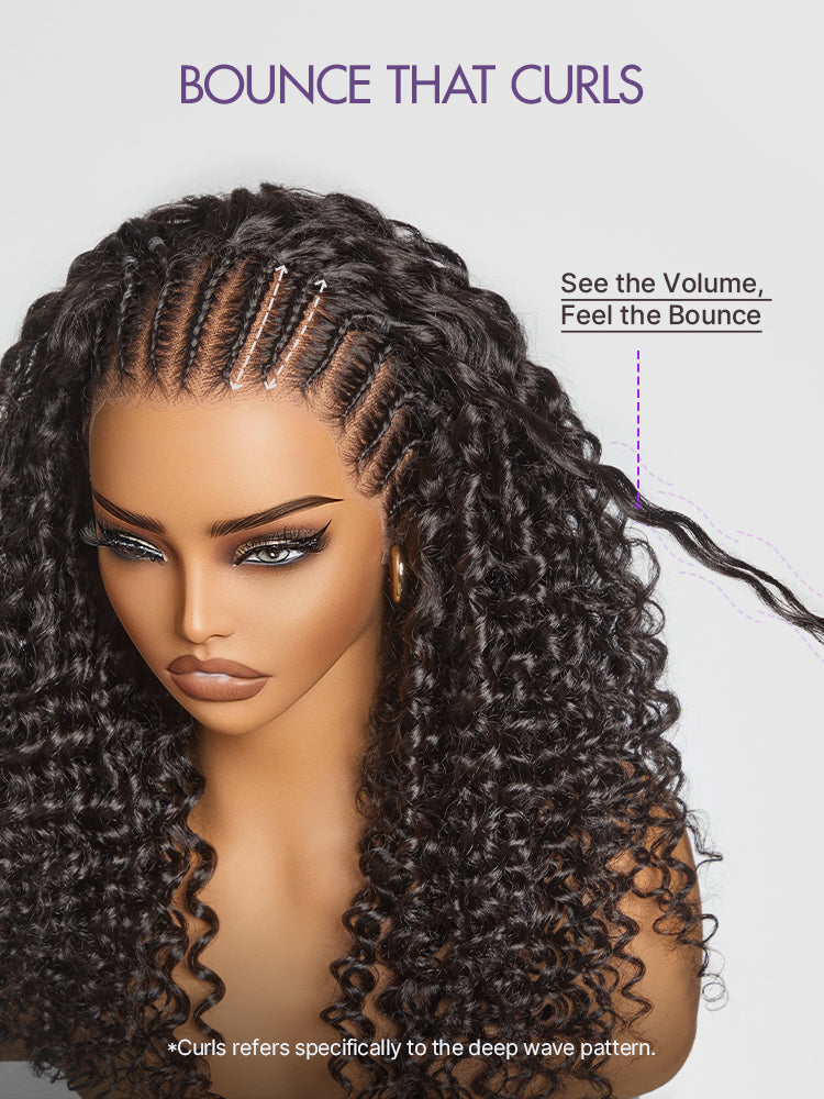 Readitress™ Knotless Fulani Braids Deep Wave Glueless Ear-to-ear 13x4 Frontal HD Lace Wig Human Hair