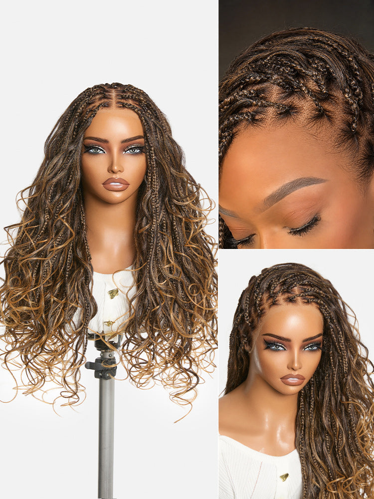 OwnScalp™ French Curl Knotless Boho Braids HD Full Lace Long Wig Flexi Fit Invisi Drawstring Cap - US Only