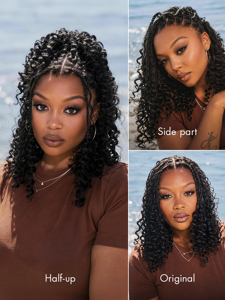 OwnScalp™ HD Full Lace Knotless Boho Curls Braided Bob Pre-Cut Lace Wig Flexi Fit Invisi Drawstring Cap