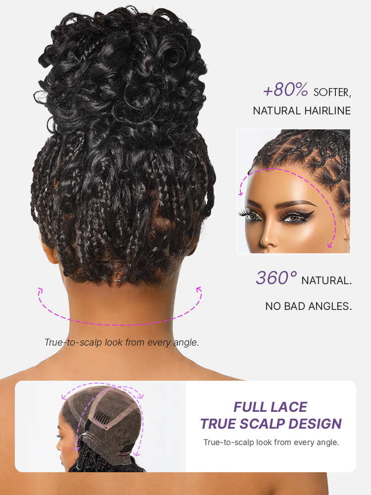 OwnScalp™ HD Full Lace Knotless Boho Curls Braided Bob Pre-Cut Lace Wig Flexi Fit Invisi Drawstring Cap