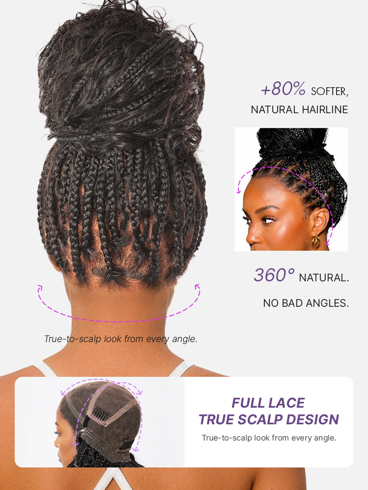 OwnScalp™  Light Weight Flexi-Fit Invisi Drawstring Cap Full Lace Knotless Boho Curls Braided Long Wig Super Natural Scalp Pre-Cut Lace