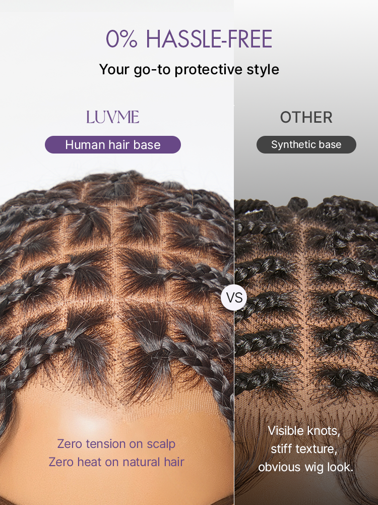 OwnScalp™  Light Weight Flexi-Fit Invisi Drawstring Cap Full Lace Knotless Boho Curls Braided Long Wig Super Natural Scalp Pre-Cut Lace