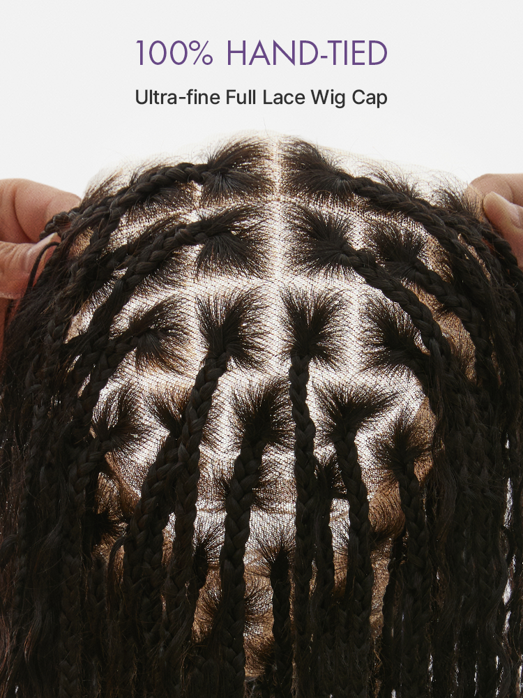 OwnScalp™  Light Weight Flexi-Fit Invisi Drawstring Cap Full Lace Knotless Boho Curls Braided Long Wig Super Natural Scalp Pre-Cut Lace