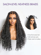 OwnScalp™  Light Weight Flexi-Fit Invisi Drawstring Cap Full Lace Knotless Boho Curls Braided Long Wig Super Natural Scalp Pre-Cut Lace