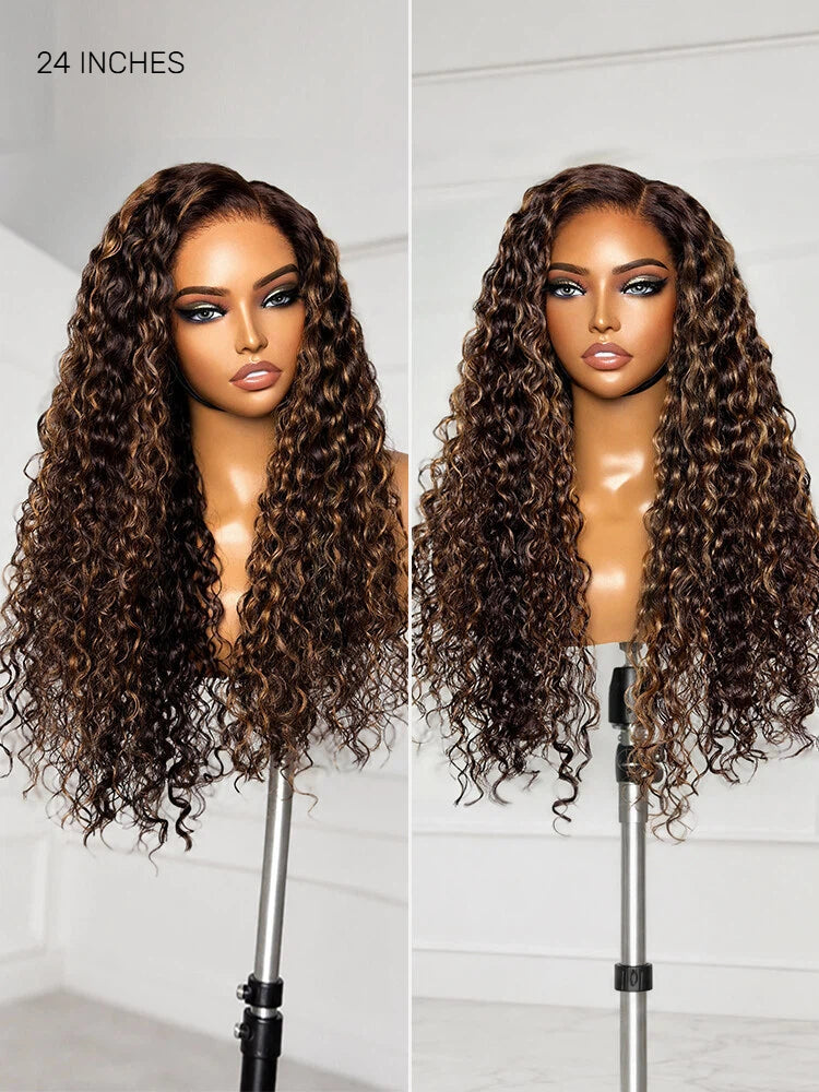 Luvme All-Day Comfort™ Wig PartingMax Brown Highlights Funmi Curly 7x6 Closure HD Lace Glueless Wig Pre Cut Lace