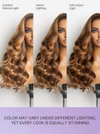 Sun-Kissed Warm Tone Brown with Blonde Highlights 180% Density Loose Wave Glueless 5x5 Closure Lace Wig Pre-Cut Lace