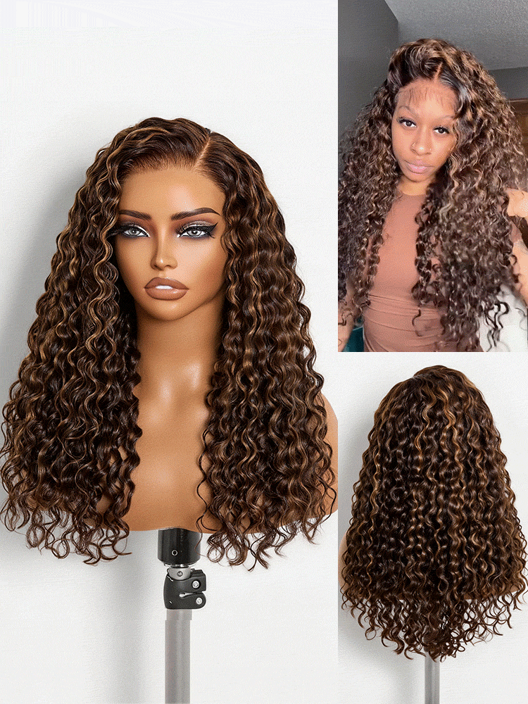 Luvme All-Day Comfort™ Wig PartingMax Brown Highlights Funmi Curly 7x6 Closure HD Lace Glueless Wig Pre Cut Lace