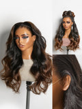 NatureMAX™ 200% Density Ombre Brown / Natural Black Loose Wave Glueless 13x6 / 13x4 HD Lace Front Wig Human Hair Pre-Cut Lace Flexi-Fit Drawstring Cap