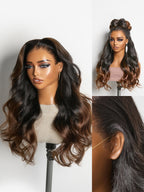 NatureMAX™ 200% Density Ombre Brown / Natural Black Loose Wave Glueless 13x6 / 13x4 HD Lace Front Wig Human Hair Pre-Cut Lace Flexi-Fit Drawstring Cap