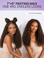 Luvme All-Day Comfort™ Wig PartingMax Brown Highlights Funmi Curly 7x6 Closure HD Lace Glueless Wig Pre Cut Lace