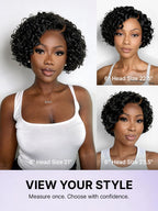 Natural Black / Brown Highlight Water Wave Pixie Cut Glueless Minimalist HD Lace Short Curly Wig