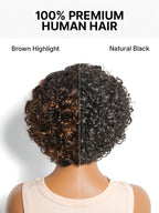 Natural Black / Brown Highlight Water Wave Pixie Cut Glueless Minimalist HD Lace Short Curly Wig