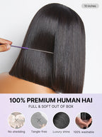 PreMax Wigs | Super Natural Hairline Silky Blunt Cut Bob Glueless 13x4 Frontal Lace Human Hair Short Wig Pre-Cut Lace
