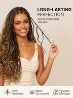 OwnScalp™Ombre Honey Blonde French Curl Knotless Boho Braids HD Full Lace Long Wig Flexi Fit Invisi Drawstring Cap - US Only