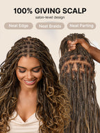 OwnScalp™Ombre Honey Blonde French Curl Knotless Boho Braids HD Full Lace Long Wig Flexi Fit Invisi Drawstring Cap - US Only