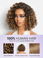 Ready to Go Blonde Highlight / Natural Black / Ombre Brown Water Wave Short Curly Bob Wig Glueless Minimalist HD Lace Wig Pre-Cut Lace