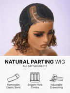 Ready to Go Blonde Highlight / Natural Black / Ombre Brown Water Wave Short Curly Bob Wig Glueless Minimalist HD Lace Wig Pre-Cut Lace