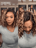 Ready to Go Blonde Highlight / Natural Black / Ombre Brown Water Wave Short Curly Bob Wig Glueless Minimalist HD Lace Wig Pre-Cut Lace