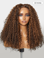 180% Density Copper Highlight Kinky Curly Glueless 5x5 Lace Closure Wig Pre-Cut Lace
