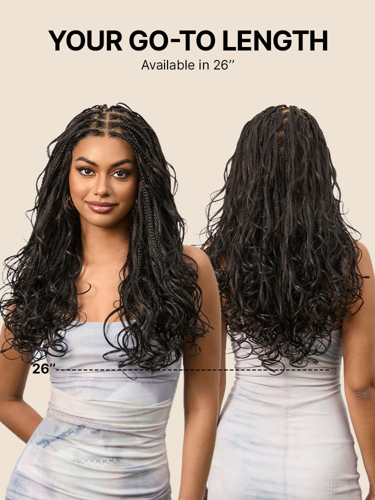OwnScalp™ French Curl Knotless Boho Braids HD Full Lace Long Wig Flexi Fit Invisi Drawstring Cap - US Only