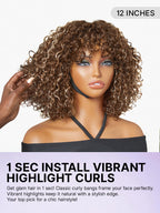 Beginner Friendly Water Wave Minimalist Lace Glueless Short Curly Wig with Bangs