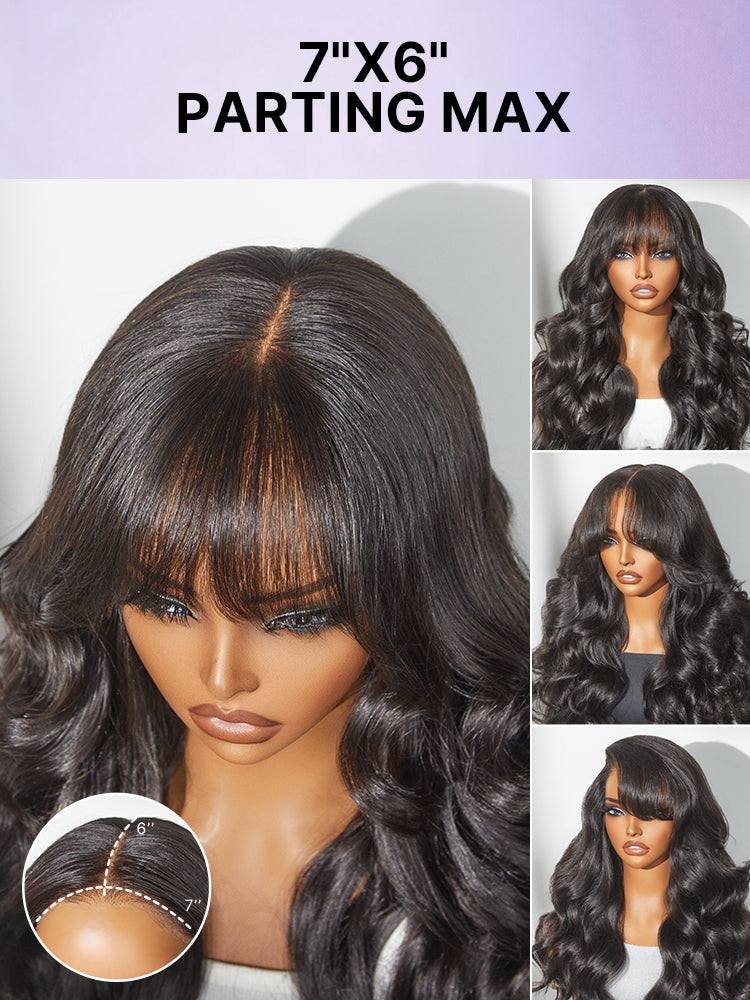 Luvme All-Day Comfort™ Wig 180% Density Loose Body Wave Glueless 7x6 Closure HD Lace Human Hair Wig with Bangs Pre-Cut Lace