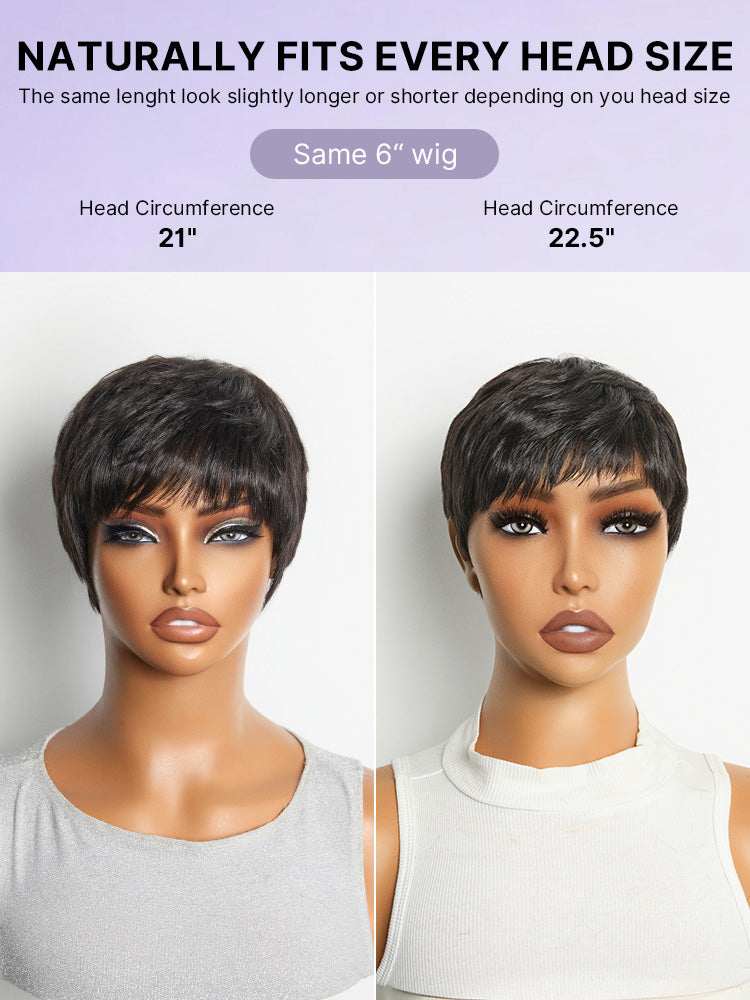 Throw On & Go Short Cut with Bangs Wig Ultra Comfort Skin-Like Soft Care Glueless Wig Hair Loss Friendly