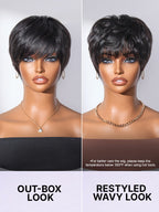 Throw On & Go Short Cut with Bangs Wig Ultra Comfort Skin-Like Soft Care Glueless Wig Hair Loss Friendly