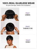 Throw On & Go Short Cut with Bangs Wig Ultra Comfort Skin-Like Soft Care Glueless Wig Hair Loss Friendly