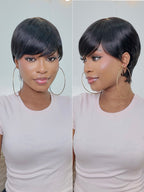 Throw On & Go Short Cut with Bangs Wig Ultra Comfort Skin-Like Soft Care Glueless Wig Hair Loss Friendly