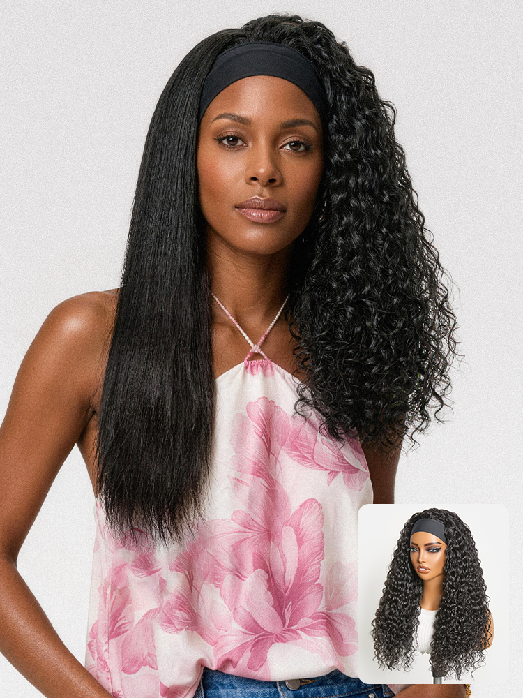 Beginner Friendly Water-Wave Wet and Wavy Headband Wig with Integrated Cooling Silk Headband, Effortless Wet-to-Dry Transformation (Get 2 Free Headbands)