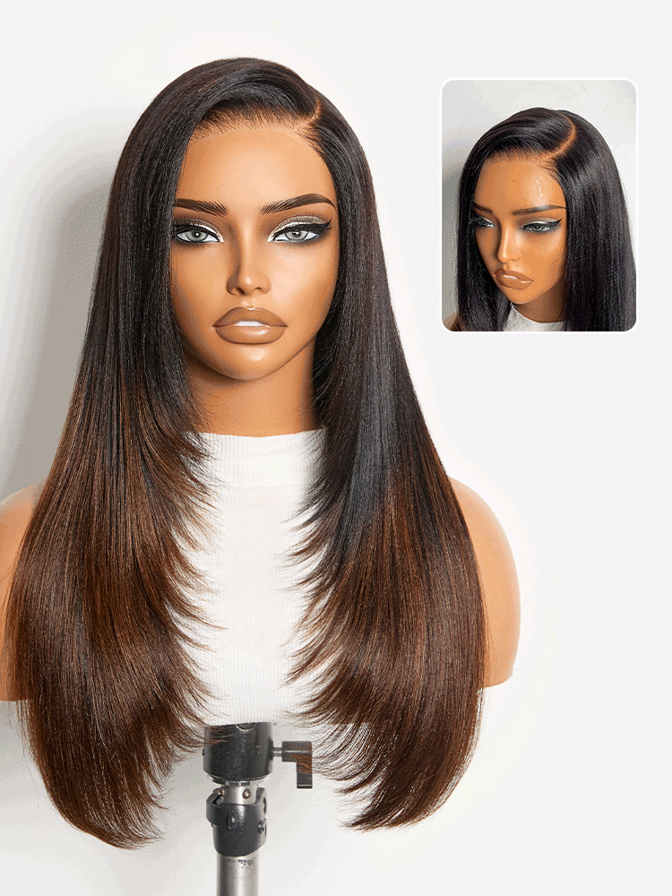 Luvme All-Day Comfort™ Wig 180% Density Butterfly Cut Layered Light Yaki Straight Glueless 7x6 Closure HD Lace Human Hair Wig Pre-Cut Lace