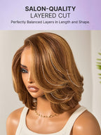 Toffee Brown Mix Blonde / Brown Highlight Layered Cut Glueless 5x5 Closure Lace Bob Wig Pre-cut Lace All-Day Comfort Cap